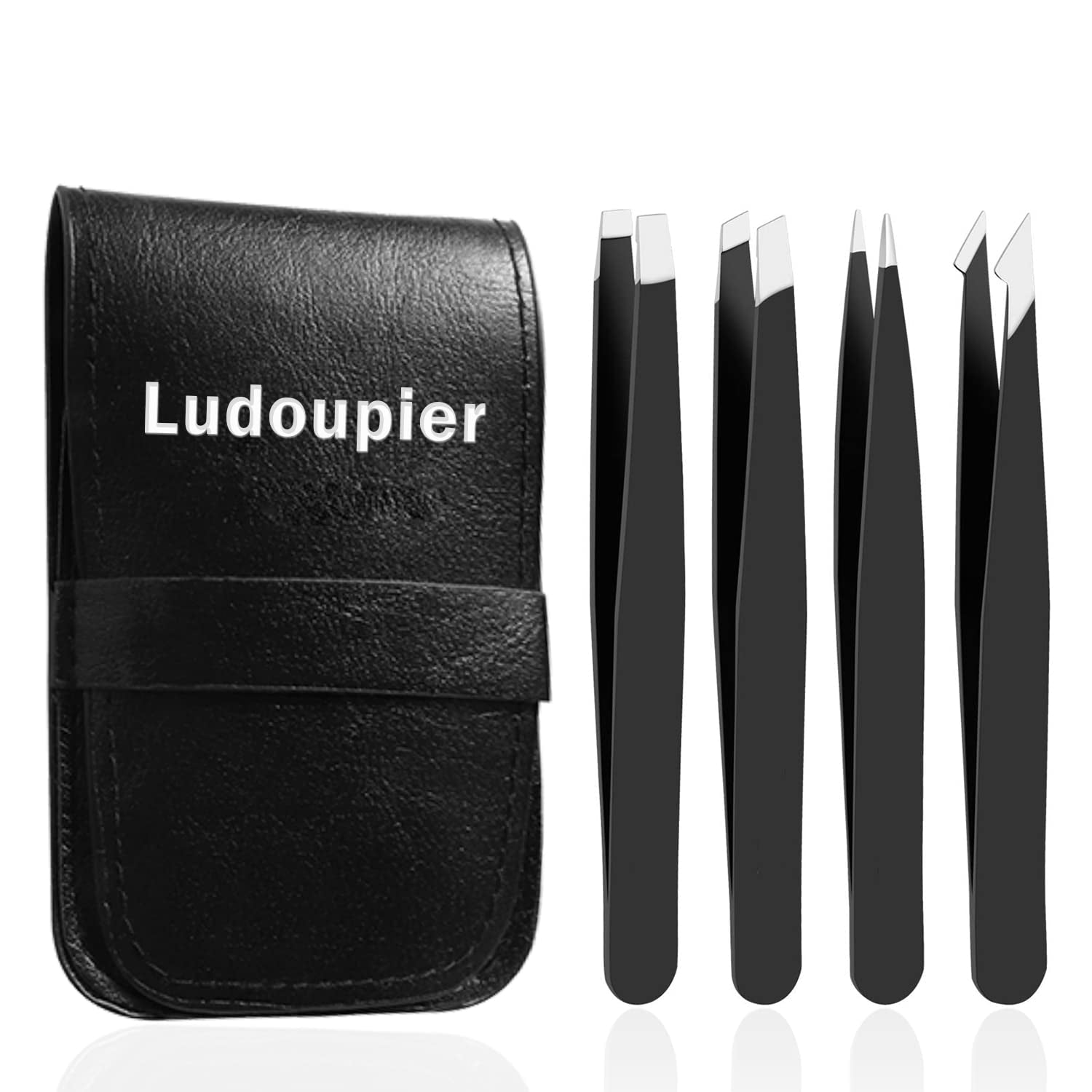 [4+1 Pieces] Tweezers Set with Travel Case, Great Precision Upgrade Professional Anti-Rust Alloy Tweezers for Women & Men, Multi-Purpose as Eyebrows Facial Hair Ingrown Hair Removal